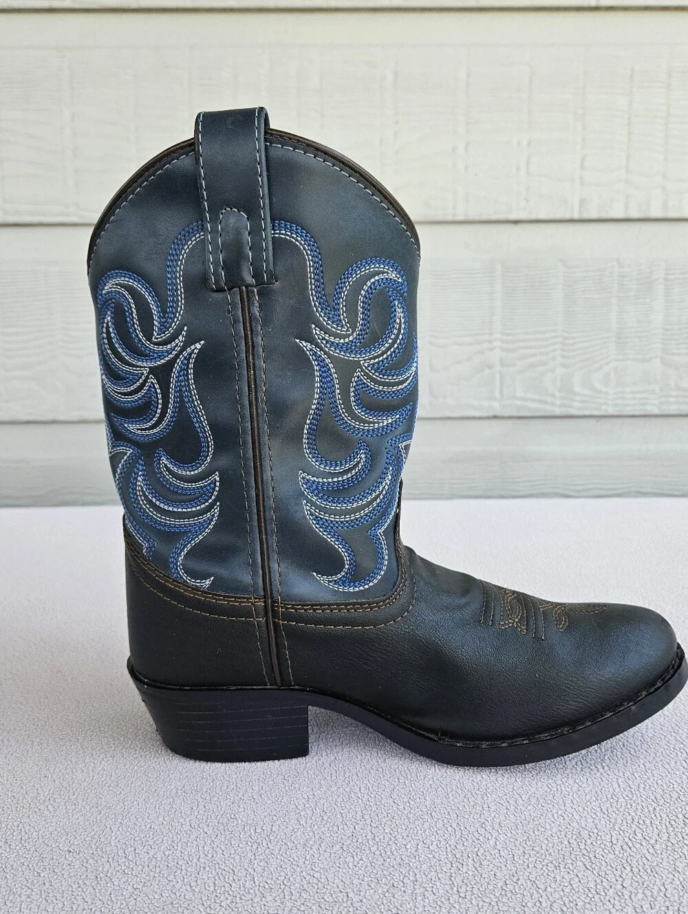 Smoky Mountain Monterey Western Cowboy Boots Youth SZ 2 Black Blue Pointed Toe